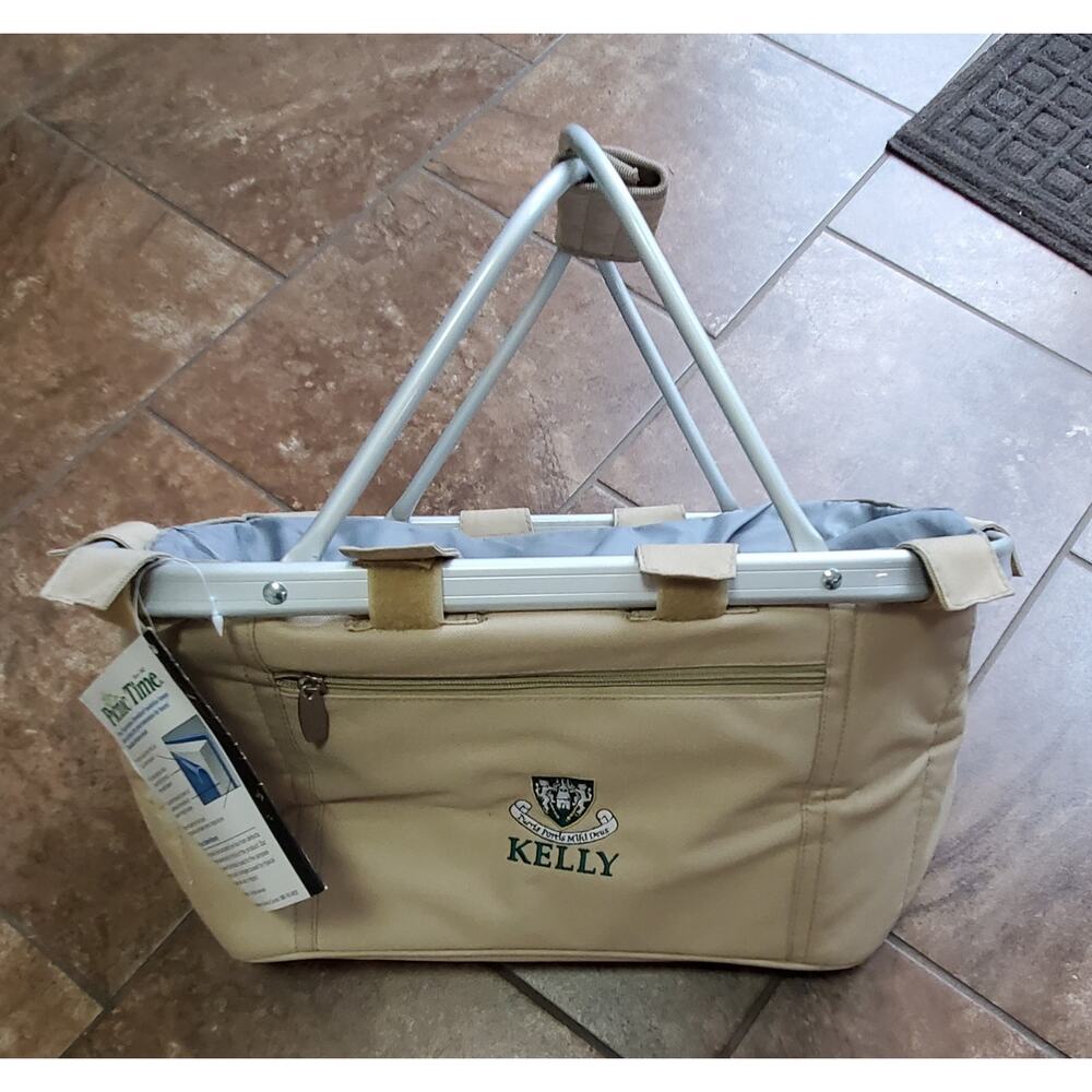 Picnic Time Basket Insulated Collapsible Tote w/ Aluminum Handles (Kelly) NEW